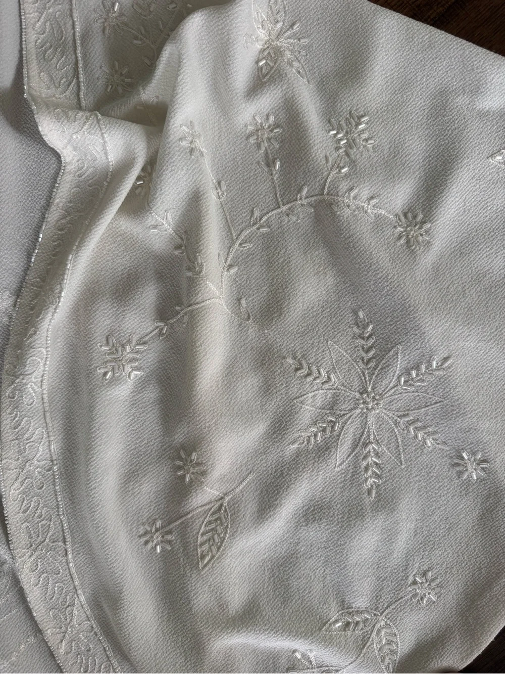 Anthropologie Cream Embroidered Open-Front Shawl